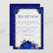 Elegante Floral Royal Blue Wedding Reception Begleitkarte (Vorne/Hinten)