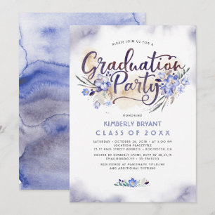 Elegante Floral Script Watercolor Graduation Party Einladung