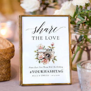Elegante Floral Share Die Liebe Wedding Hashtag Si Poster