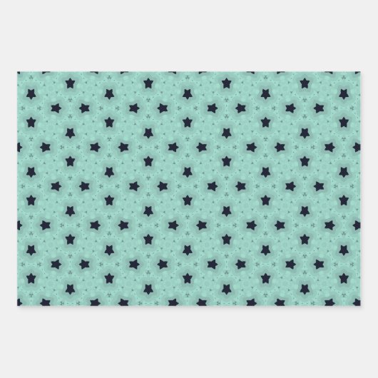 Elegante Floral & Star-Muster in Mint Tones Geschenkpapier Set (Vorderseite 2)