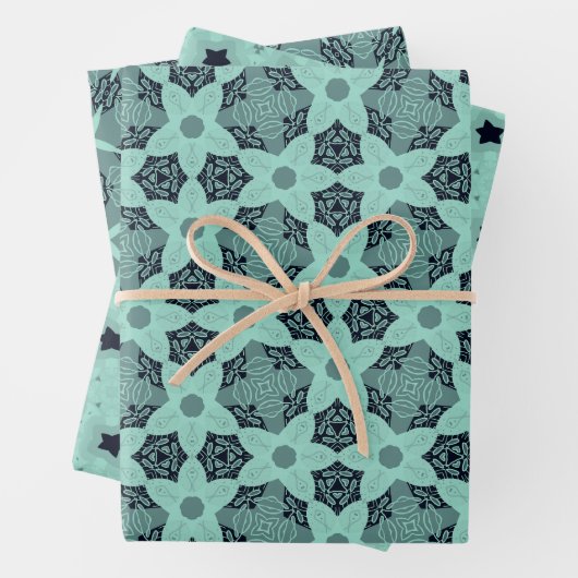 Elegante Floral & Star-Muster in Mint Tones Geschenkpapier Set (Beispiel)