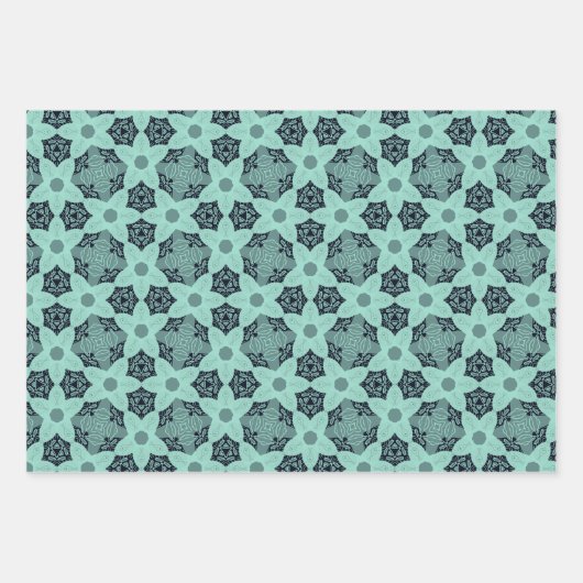 Elegante Floral & Star-Muster in Mint Tones Geschenkpapier Set (Vorderseite)