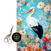 Elegante Floral Stork Decoupage Seidenpapier