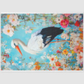 Elegante Floral Stork Decoupage Seidenpapier (Vorderseite)