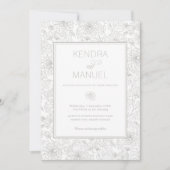 Elegante floral Toile French Gray Wedding Einladung (Vorderseite)