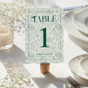 Elegante Floral Toile Schrift Grüne Hochzeit Tischnummer