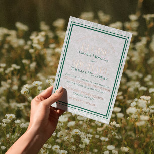 Elegante Floral-Toile-Schrift-Monogramm Grüne Hoch Folieneinladung