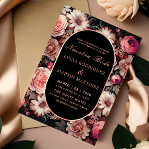 Elegante Floral und Black Nuestra Boda Einladung