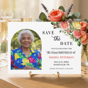 Elegante Floral- und Foto-92. Geburtstagsfeier  Save The Date