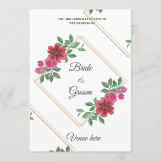 Elegante Floral- und Goldrahmen-Hochzeitseinladung Einladung