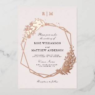 elegante floral und Kalligrafie Rosen Gold  Folieneinladung