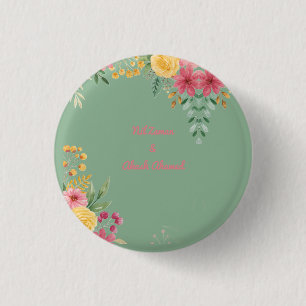 Elegante Floral- und Namens-Junggesellinnenabschie Button