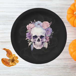 Elegante Floral- und Totenkopf-Gothic-Halloween-Pa Pappteller