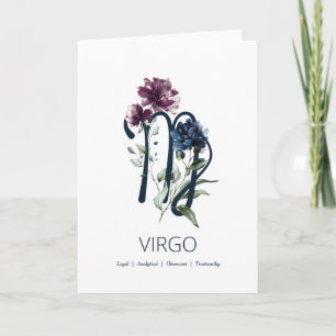 Elegante Floral Virgo Geburtskarte Karte