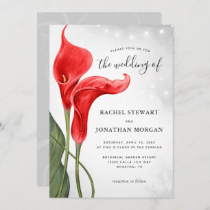 Elegante Floral Wasserfarbe Rote Calla Lily Hochze Einladung