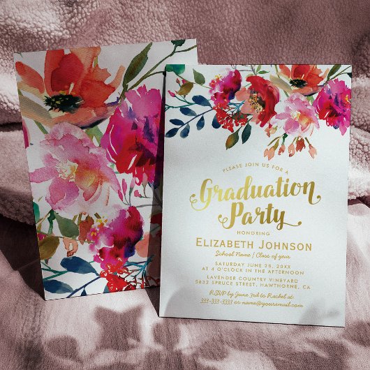 Elegante Floral Water Graduation Party Einladung