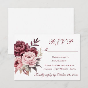 Elegante Floral Watercolor Burgundy Peony Wedding RSVP Karte