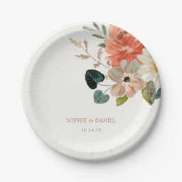 Elegante Floral Watercolor Couple Initials Hochzei Pappteller