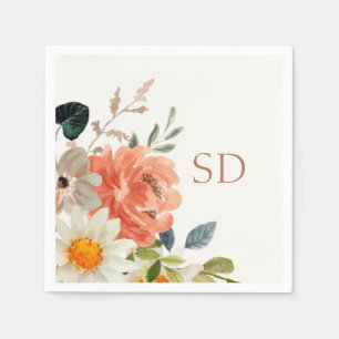 Elegante Floral Watercolor Couple Initials Hochzei Serviette