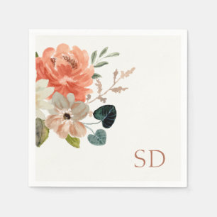Elegante Floral Watercolor Couple Initials Hochzei Serviette