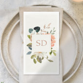 Elegante Floral Watercolor Couple Initials Hochzei Serviette