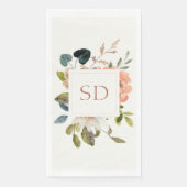 Elegante Floral Watercolor Couple Initials Hochzei Serviette (Vorderseite)