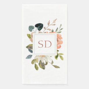 Elegante Floral Watercolor Couple Initials Hochzei Serviette