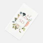 Elegante Floral Watercolor Couple Initials Hochzei Serviette (Ecke)