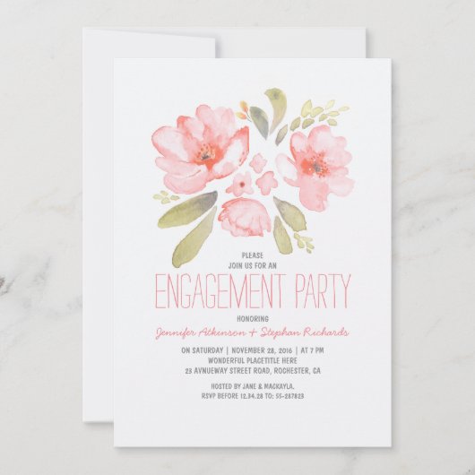Elegante Floral Watercolor Engagement Party Einladung (Vorderseite)