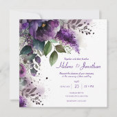 Elegante Floral Watercolor Lila Boho Wedding Einladung (Vorderseite)