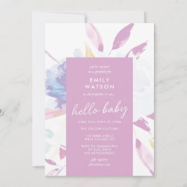 Elegante Floral Watercolor Lila Hello Baby Shower Einladung