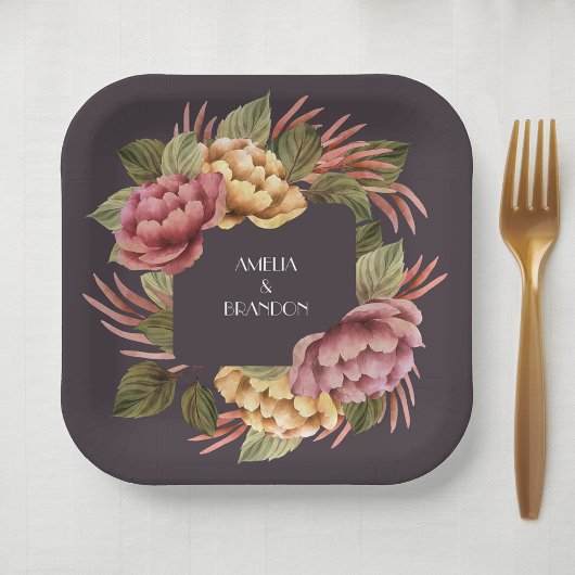 Elegante Floral Watercolor Pappteller