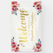 Elegante Floral Watercolor White Gold Hochzeit Banner (Vertikal)