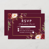 Elegante Floral Wedding Burgundy Gold UAWG RSVP Karte (Vorne/Hinten)