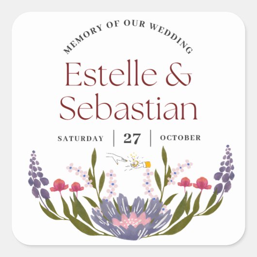 Elegante floral Wedding Souvenir Sticker (Vorderseite)