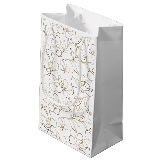 Elegante Floral Weiß Personalisiert-Papiertasche Kleine Geschenktüte (Rückseite Schrägansicht)