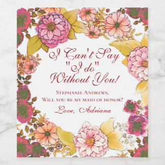 Elegante Floral werden Sie meine Trauzeugin sein Weinetikett