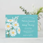 Elegante Floral White Daisies Aquamarin Wedding Einladung (Stehend Vorderseite)