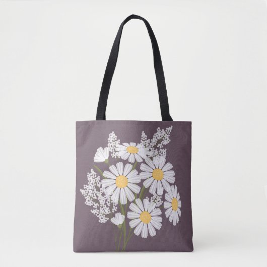 Elegante Floral White Daisies auf Pflaumen Tasche (Vorderseite)