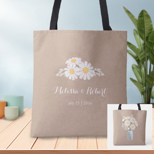 Elegante Floral White Daisies Gastgeschenk Hochzei Tasche