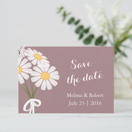Elegante Floral White Daisies Save the Date Hochze (Stehend Vorderseite)