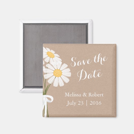 Elegante Floral White Daisies Save the Date Hochze Magnet (Vorderseite/Rückseite)