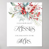 Elegante Floral Wie viele Kisses Brautparty Game Poster (Vorne)