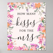 Elegante Floral Wie viele Kisses Brautparty Game Poster (Vorne)