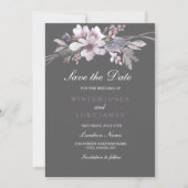 Elegante Floral Winter Gray Save the Date Card (Vorderseite)