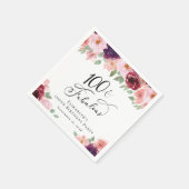 Elegante Florale 100. Geburtstagsfeier Serviette (Ecke)