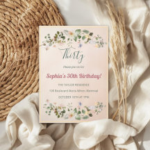 Elegante Florale 30. Geburtstagseinladung
