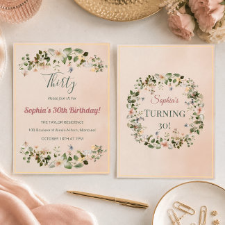 Elegante Florale 30. Geburtstagseinladung Einladung