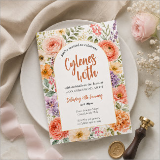 Elegante Florale 40. Geburtstagseinladung Einladung