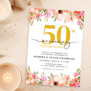 Elegante Florale 50. Hochzeitsjubiläum Einladung